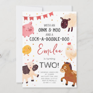 Cute Farm Animals Birthday Party Invitation