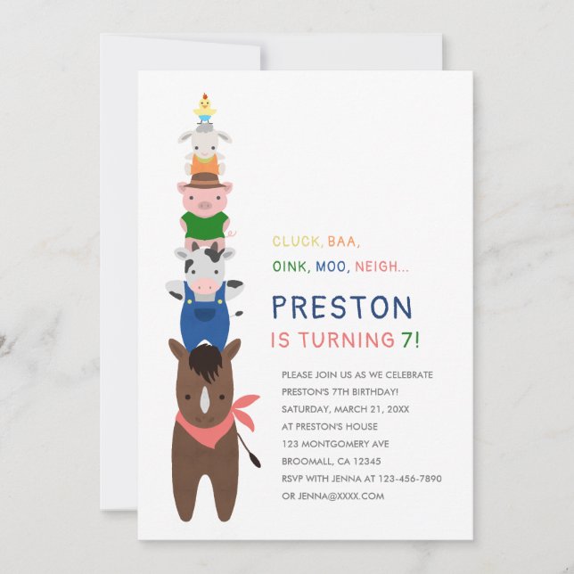 Cute Farm Animals Birthday Party Invitation (Front)