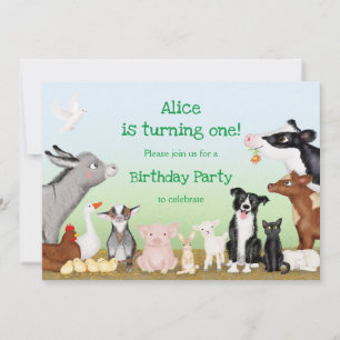 Cute farm animals birthday party invitation