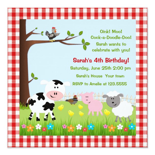 Cute Farm Animals Birthday Party Invitations