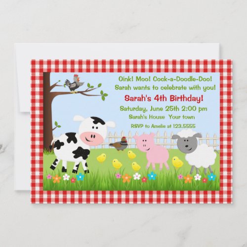 Farm animals Birthday Party invitations