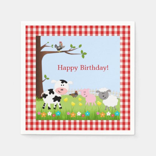 Cute Farm Animals Birthday Party Napkins