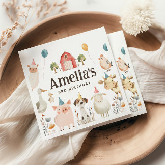 Cute Farm Animals Birthday Party Napkins