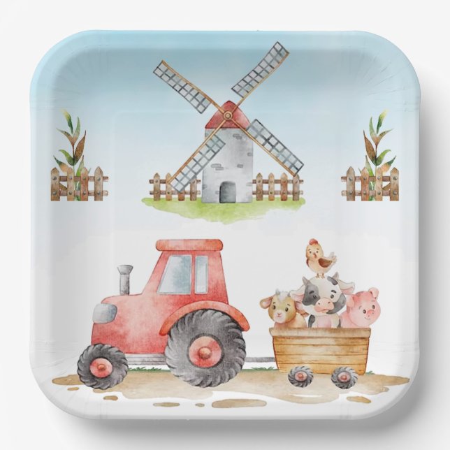 Cute Farm Animals Birthday Party Paper Plates (Front)