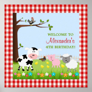 Cute Farm Animals Birthday Party Poster