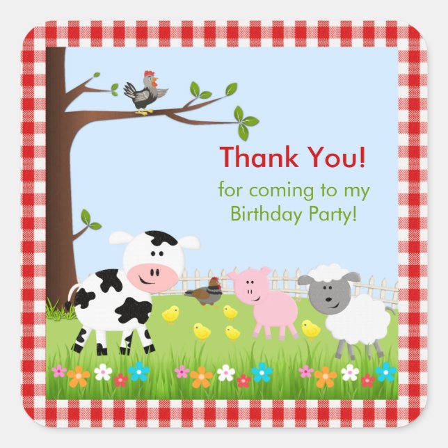 Cute Farm Animals Birthday Party Sticker (Front)
