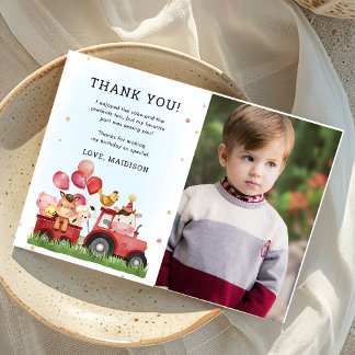 Cute Farm Animals Birthday Photo Thank You Card