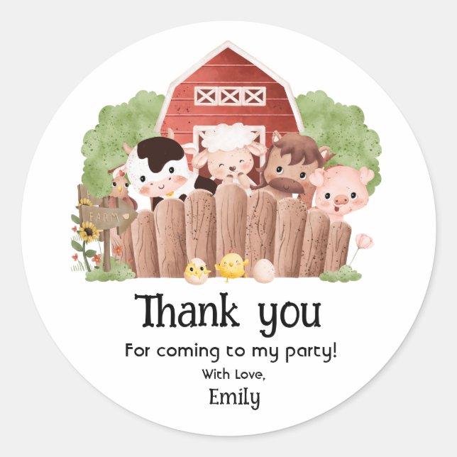 Cute Farm Animals Birthday Square Sticker (Front)