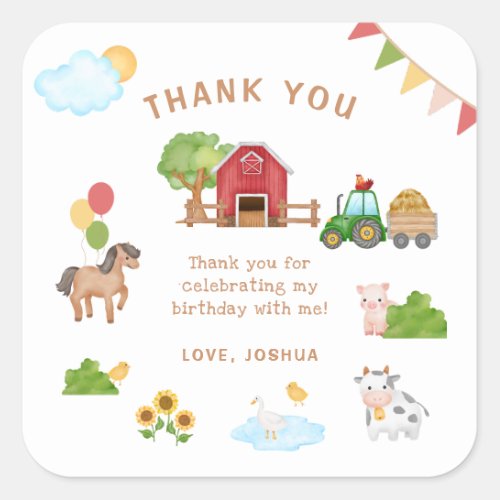 Cute Farm Animals Birthday Thank You Favor Sticker