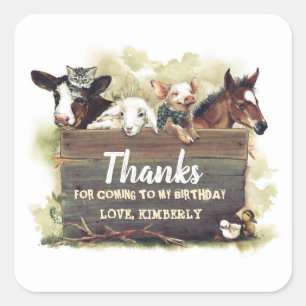 Cute Farm Animals Birthday Thank You Square Sticker