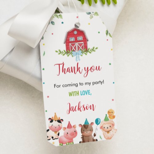 Cute Farm Animals Birthday Thank You Tag