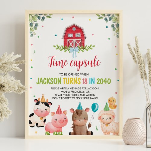 Cute Farm Animals Birthday Time Capsule Sign