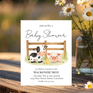 Cute Farm Animals Cow, Pig, and Chick Baby Shower Invitation