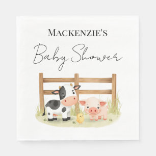 Cute Farm Animals Cow, Pig, and Chick Baby Shower Napkins