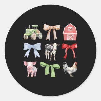 Cute Farm Animals Cow Pig Chicken Coquette Farmer Classic Round Sticker