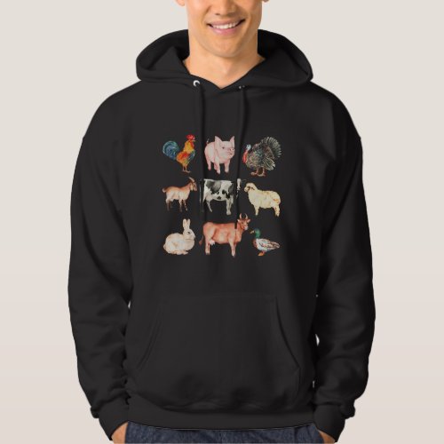 Cute Farm Animals Cow Pig Chicken Rabbit Duck Shee Hoodie