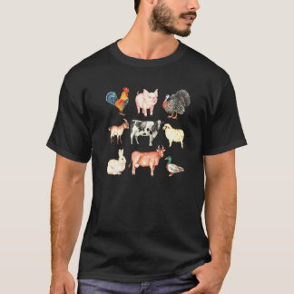 Cute Farm Animals Cow Pig Chicken Rabbit Duck Shee T-Shirt
