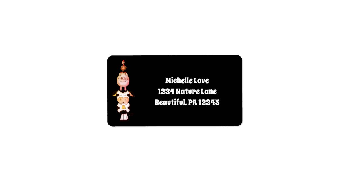Cute Farm Animals Cow,Pig Rooster Barnyard Address Label Zazzle