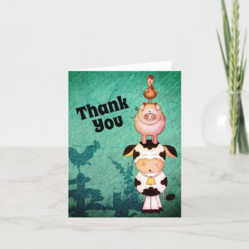 Cute Farm Animals Cow  Pigs And Roosters Thank You Card by TheCutieCollection at Zazzle