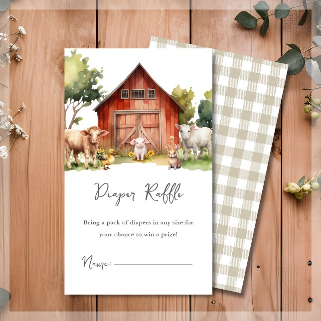 Cute Farm Animals Diaper Raffle Baby Shower  Enclosure Card (Creator Uploaded)