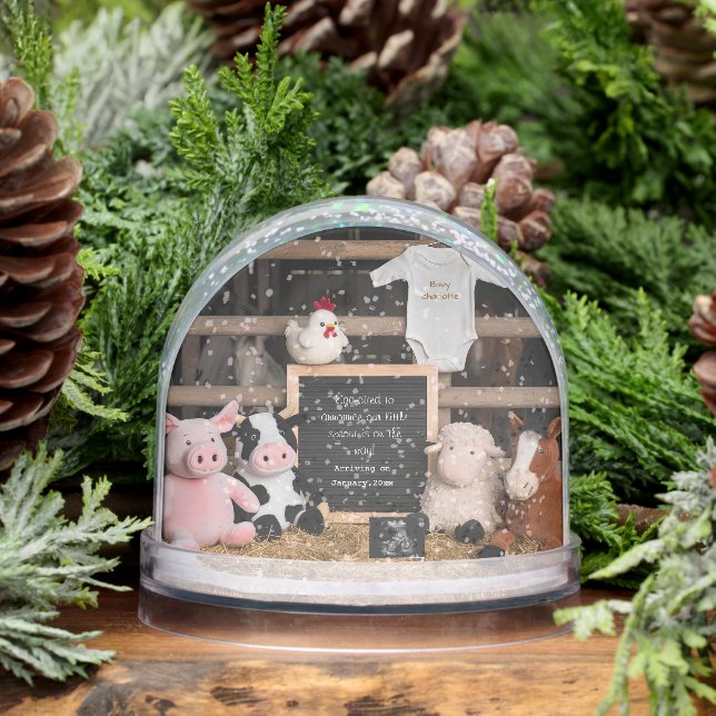 Cute Farm Animals Digital Pregnancy Announcement  Snow Globe (Winter)