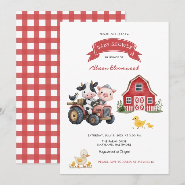 Cute Farm Animals Farmhouse Baby Shower Invitation (Front/Back)