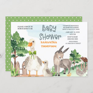 Cute Farm Animals Green Boys Baby Shower Invitation