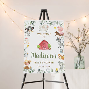 Cute Farm Animals Greenery Baby Shower Welcome Foam Board