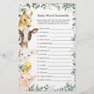 Cute Farm Animals Greenery Baby Word Scramble Game
