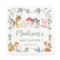 Cute Farm Animals Greenery Birthday Baby Shower Napkins