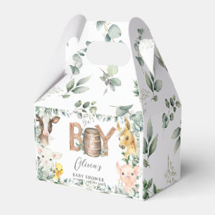 Cute Farm Animals Greenery Boy Barn Baby Shower Favor Boxes