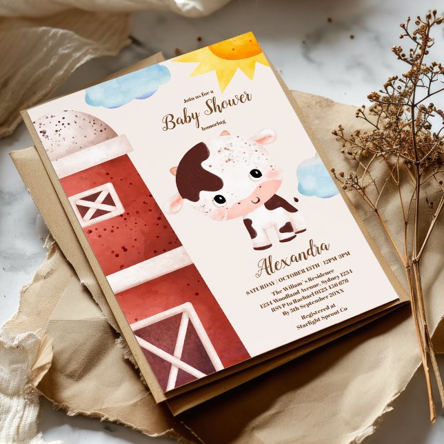 Cute Farm Animals Greenery Boy Barn Baby Shower Invitation (Creator Uploaded)