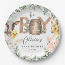Cute Farm Animals Greenery Boy Barn Baby Shower  Paper Plates