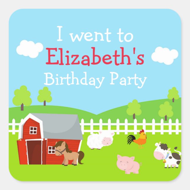 Cute Farm Animals 'I went to' Square Sticker (Front)