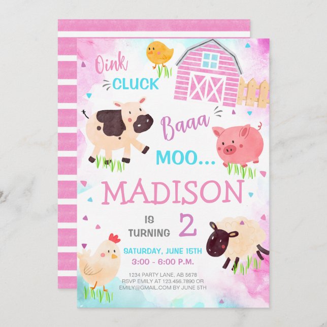 Cute Farm Animals Invitation (Front/Back)