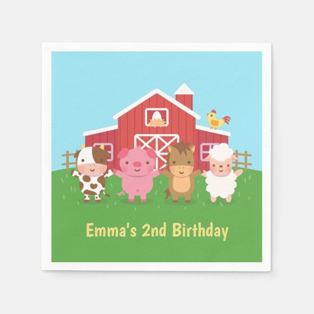Cute Farm Animals Kids Birthday Party Supplies Napkins (Front)