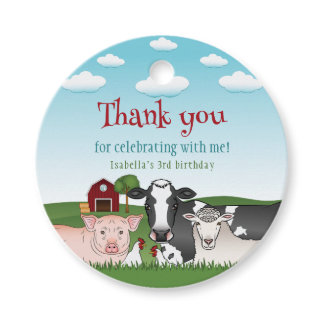 Cute Farm Animals Kid's Thank You Birthday Favor Tags