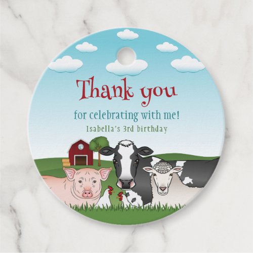 Cute Farm Animals Kids Thank You Birthday Favor Tags