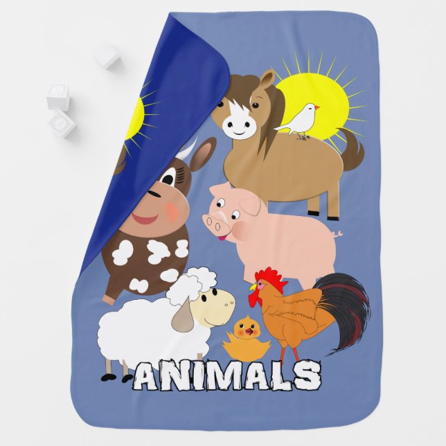 Cute Farm Animals Kids Whimsy fun Design Receiving Blanket (In Situ)