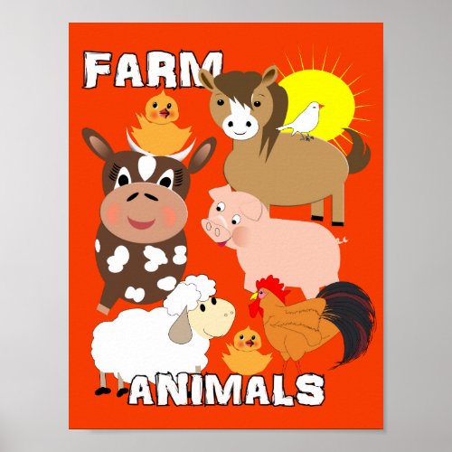 Cute Farm Animals Kids Whimsy Picture Poster