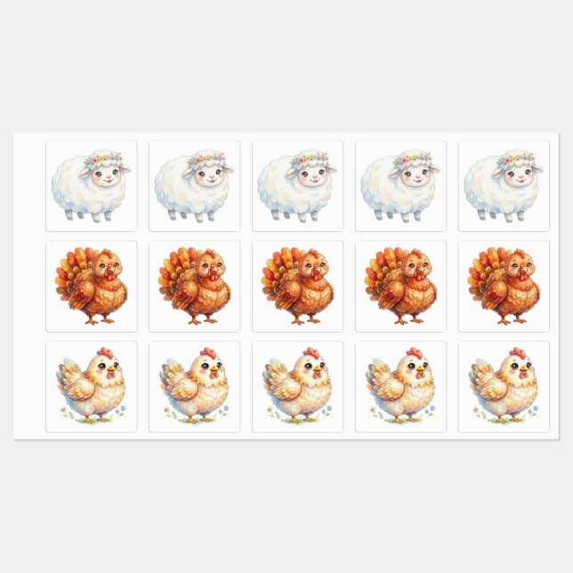 Cute Farm Animals Labels (Sheet)