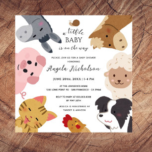 Cute Farm Animals Modern Watercolor Baby Shower Invitation