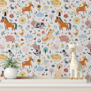Cute Farm Animals Nursery Peel and Stick Wallpaper