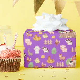 Cute Farm Animals on Purple Wrapping Paper