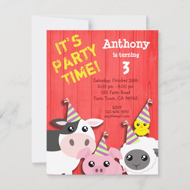 Cute Farm Animals Party Invitation (Front)