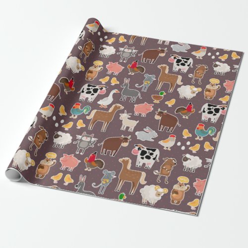 Cute Farm Animals Pattern Wrapping Paper