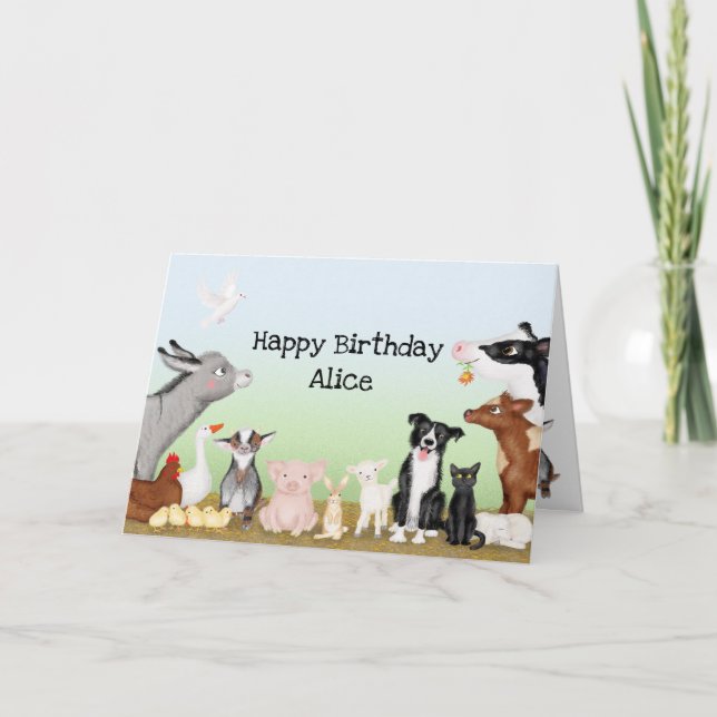 Cute farm animals personalized birthday card (Front)