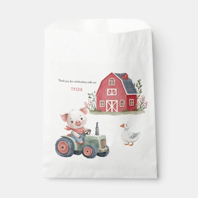 Cute Farm Animals Pig Barnyard Birthday Party Favor Bag (Front)