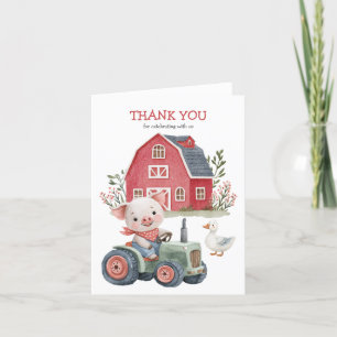 Cute Farm Animals Pig Barnyard Birthday Party Letterpress Thank You Card