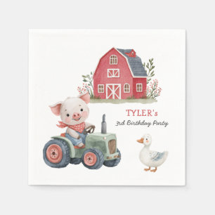 Cute Farm Animals Pig Birthday Party Napkins